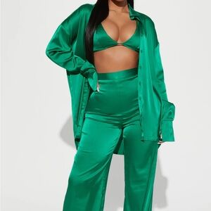 3 piece satin set (top, pants and button up)